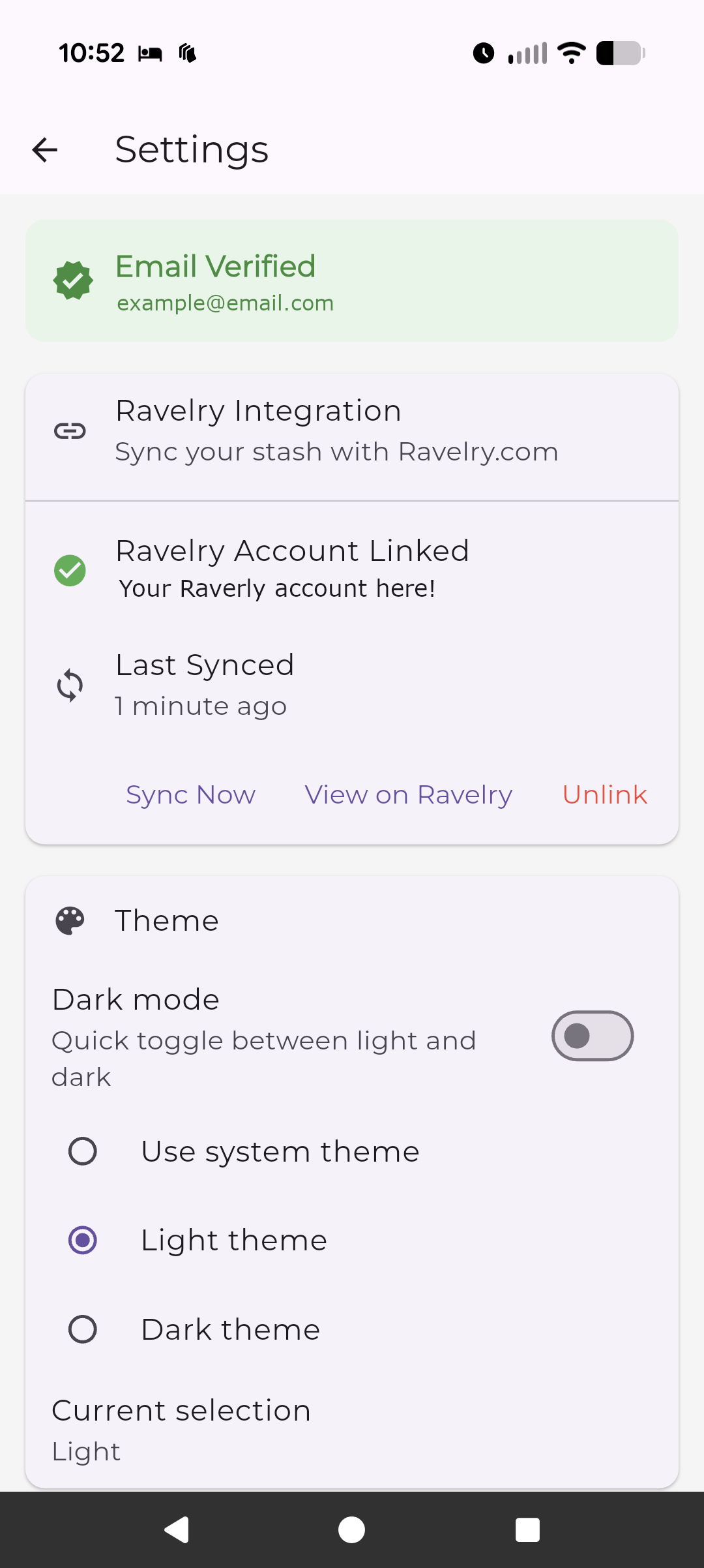 Ravelry settings