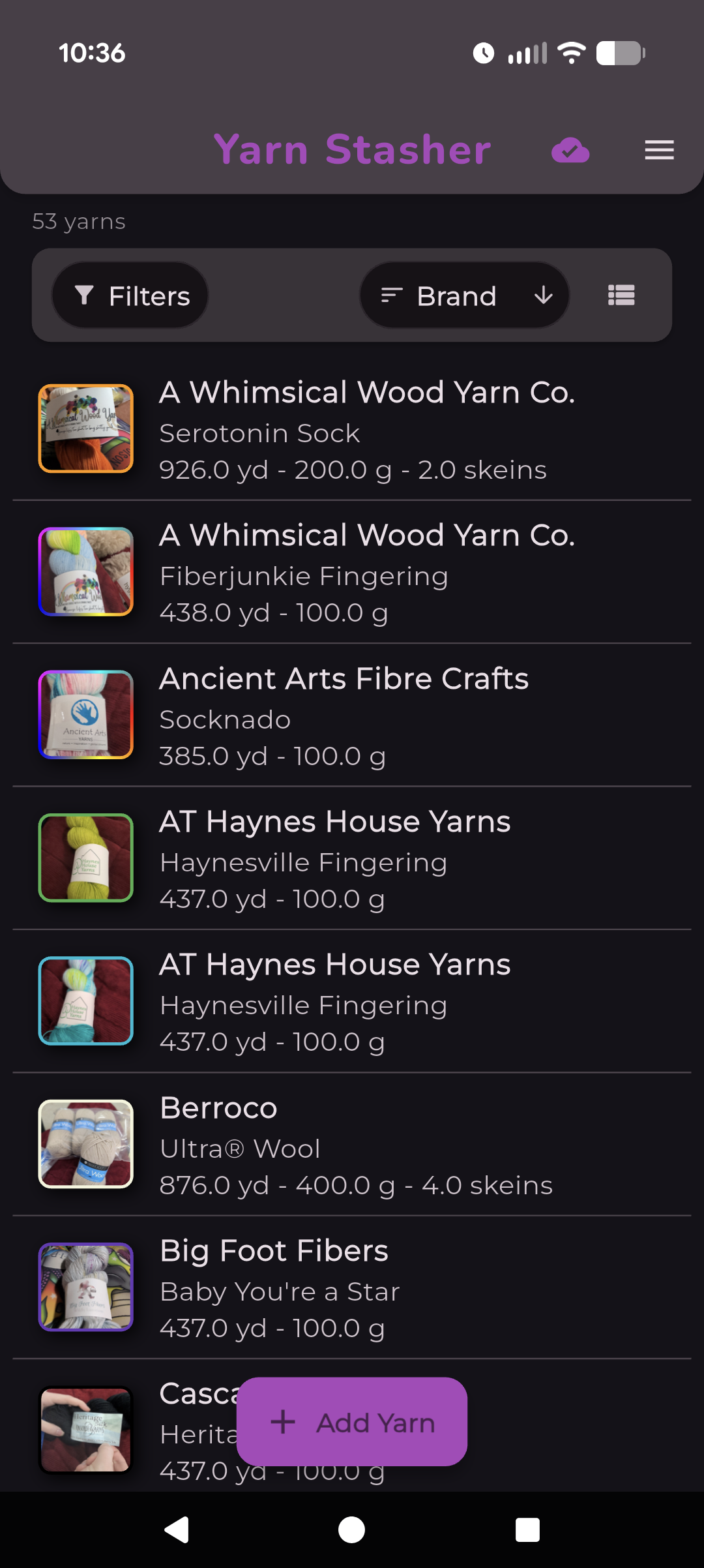 Stash list dark mode